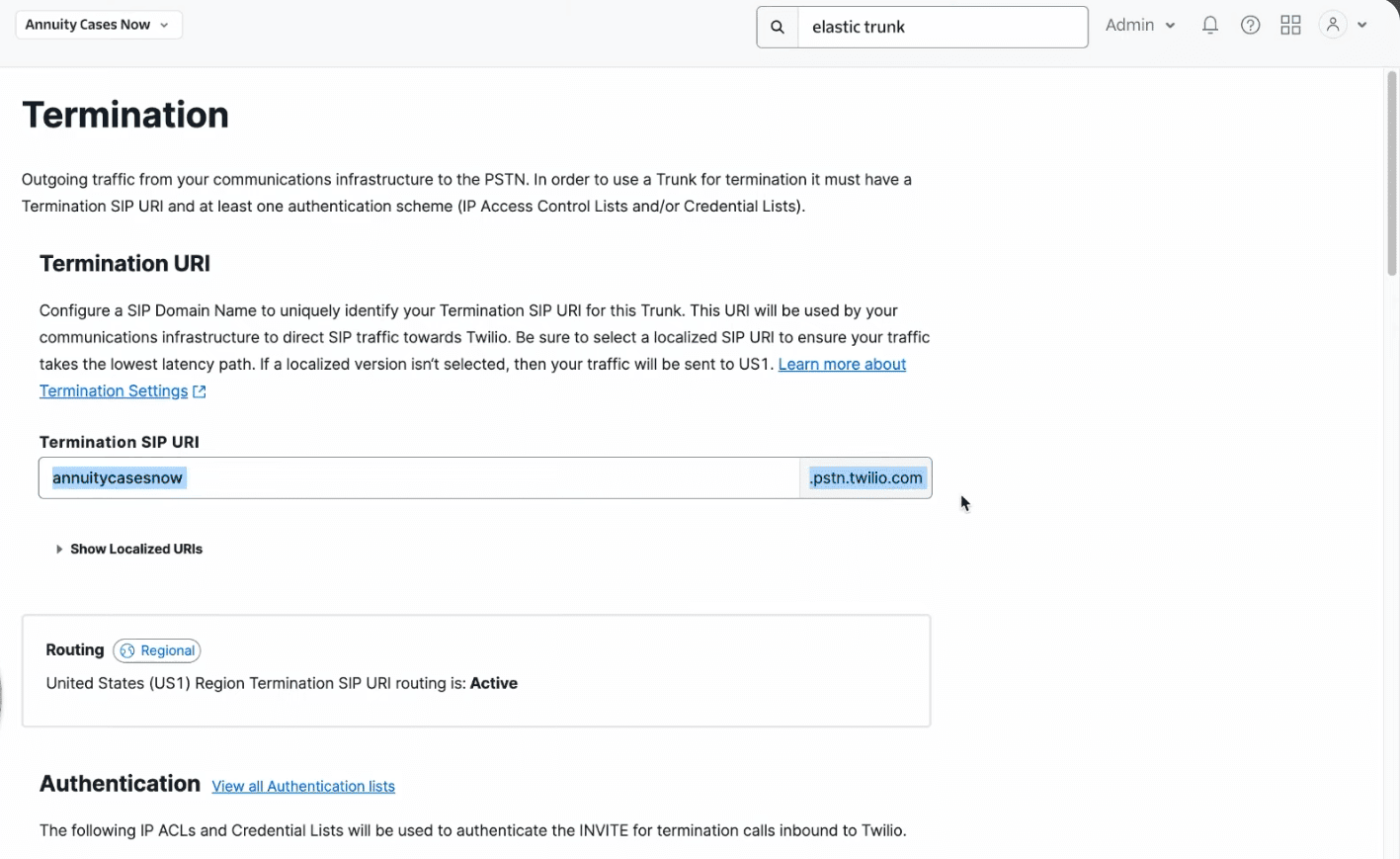Asociando la lista de credenciales al Trunk